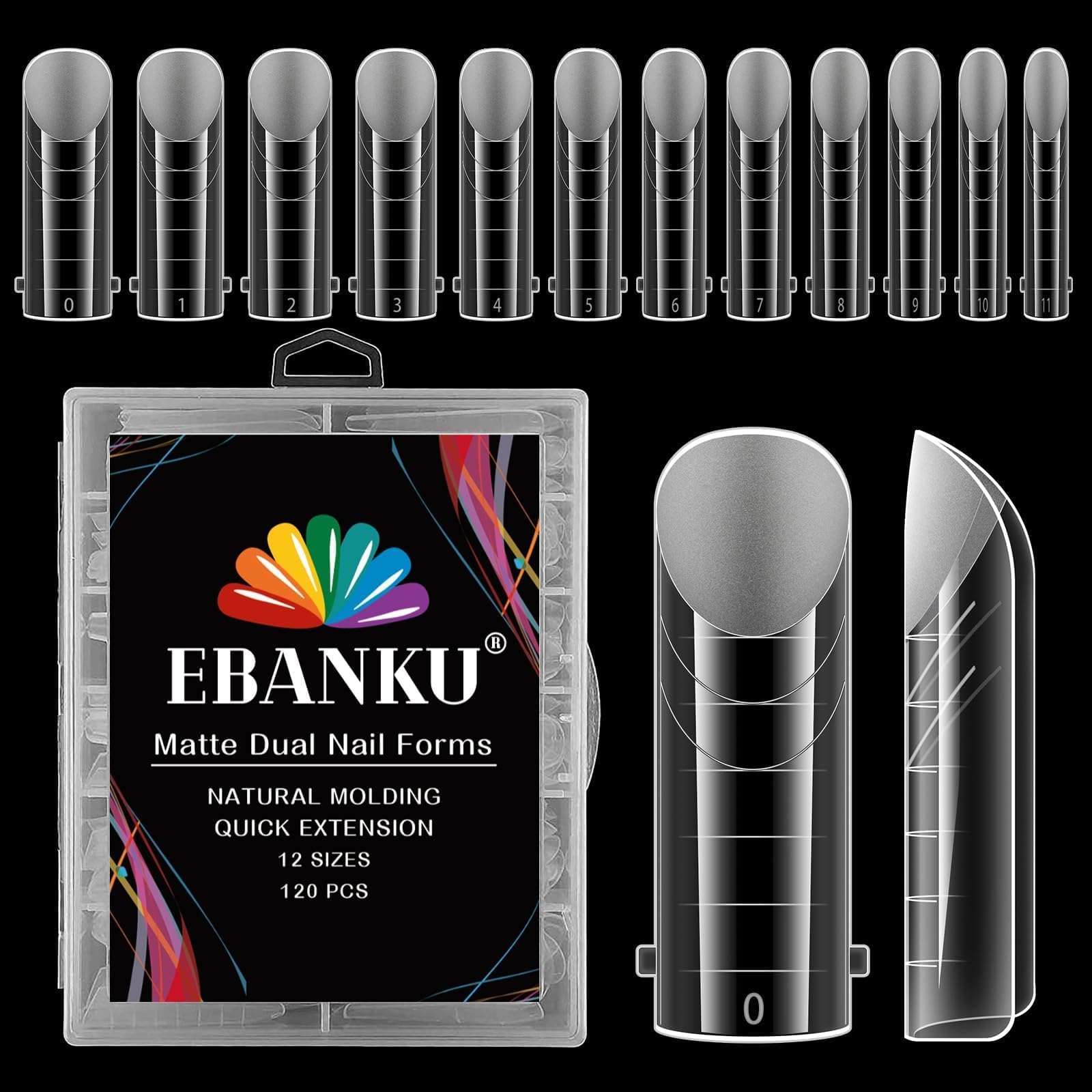 EBANKU 120PCS Clear Matte Full Cover Dual Nail Forms System Acrylic Nail Mold Nail Extension Tips Nail Art Manicure Tools