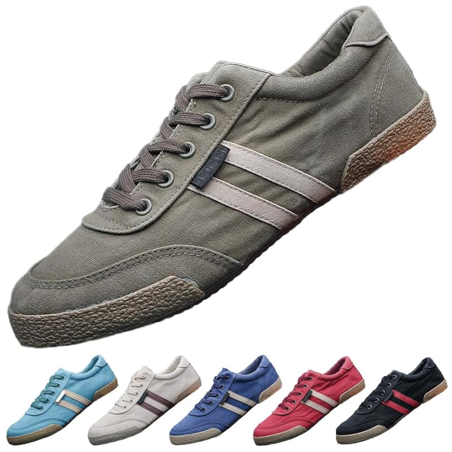 Photo 1 of Men's Canvas Shoes All-Match Casual Breathable Fashion Sneakers Comfort Low-top Flat Walking Shoes Simple Soft Vintage Lace-up Casual Shoes (Green,10)