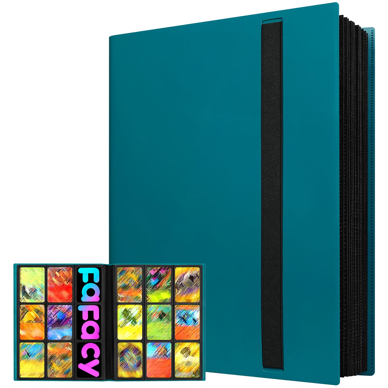 Photo 1 of (2025) Trading Card Binder 9 Pocket, Premium Sports Collection Binder Game Cards Book with Sleeves Side Loading, Anti-open Strap Double Sided Waterproof 360 Card Folder