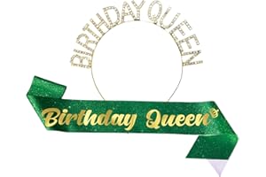 MAGICSHOP4U "Birthday Queen" Sash & Rhinestone Tiara Set, 2Pc SET - Green Birthday Sash and Tiara for Birthday Decoration - Headband Birthday Girl Sash, Birthday Sash for Women, Birthday crown (Green)