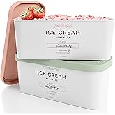 ZICOTO Set of 2 Reusable Ice Cream Tub Containers 2 Quart Each - Perfect for Homemade Sorbet, Frozen Yogurt Or Gelato - Stackable Storage Containers, Stickers And Lids Stores Easily In Freezer