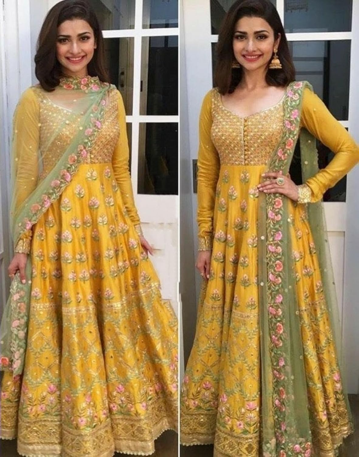 krisha creations women's dress material(gown-391_yellow_free size)