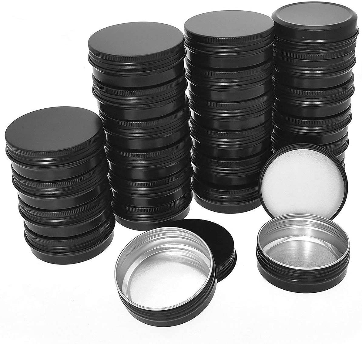 Tmand Aluminum Tin Cans - 40Pcs 1 OZ / 30ml Round Metal Tin Container Screw Top Cans Cosmetic Sample Containers Candle Travel Tins(black)
