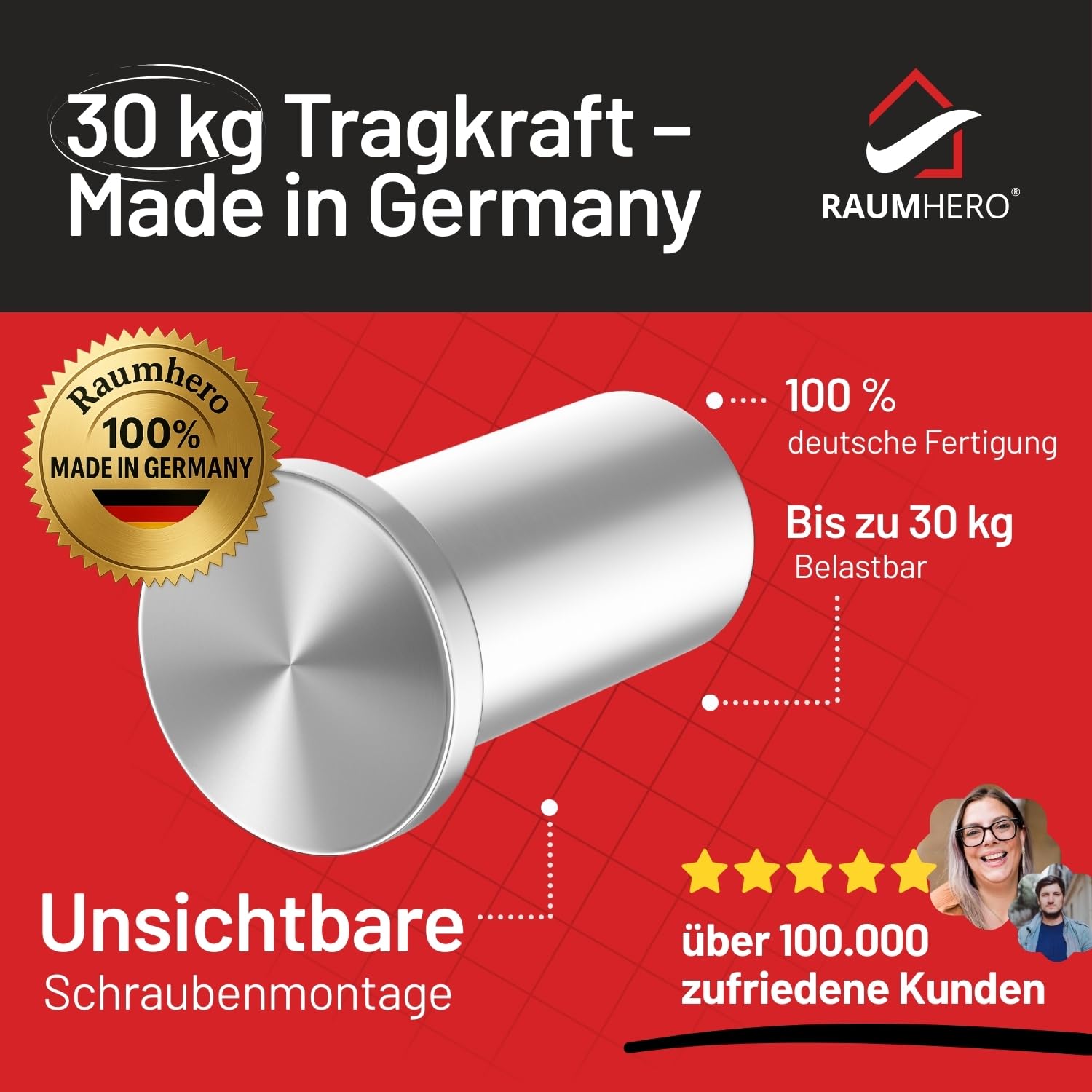 Raumhero Kleiderhaken (4 Stk.) - Garderobenhaken Edelstahl, Handtuchhaken zum Bohren - 100% Made in Germany (Tragkraft bis zu 30 kg) - Extrem vielseitig (inkl. Schrauben, Dübel & Anleitung) 2