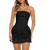 Wenrine Womens Strapless Mini Dress Sexy Lace Sleeveless Ruffle Tiered Summer Bodycon Party Club Tube Top Dresses