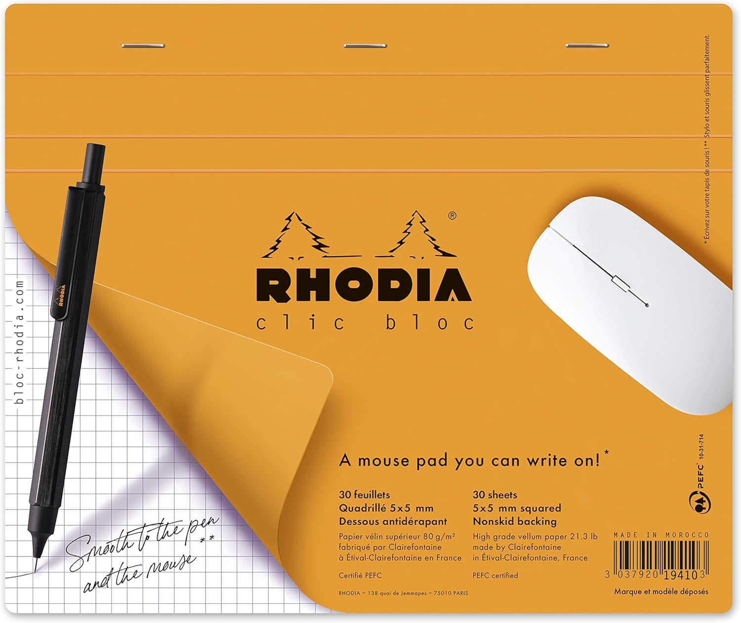 RHODIA(ロディア) メモ帳型マウスパッド クリックブロック マウスパッド メモ用紙30枚入(5mm方眼・19×23cm) PEFC認証取得 RHODIA cf19410 ホワイトペーパー 7 ½ x 9商品画像