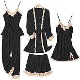 SAPJON Womens Pajama Sets 5PCS Silk Pajamas for women Cute Sleepwear Loungewear Satin Pajamas Sets for Women Soft