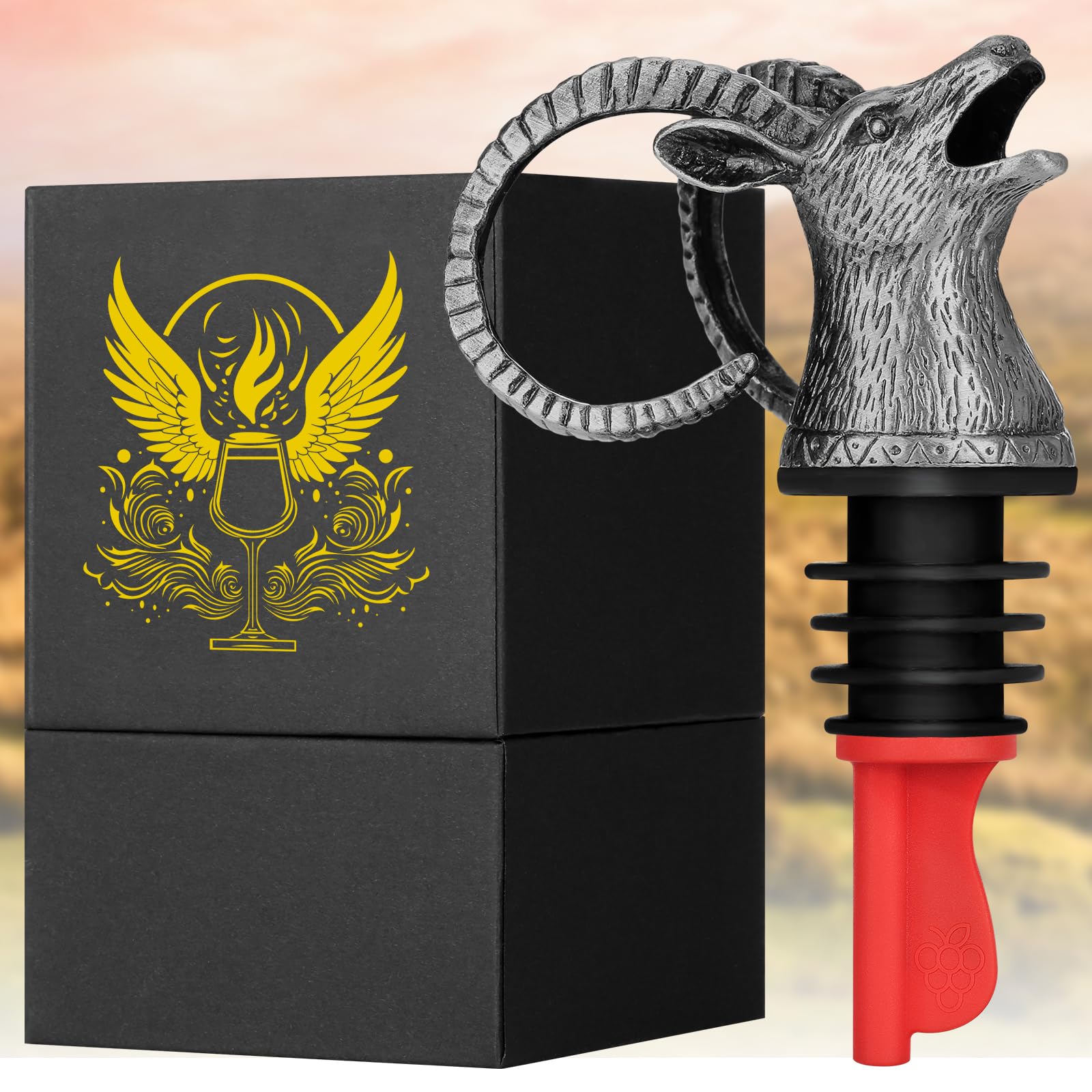 DRMFLE Dark Silver Antelope Head 2-in-1 Zinc Alloy Wine Pourer & Stopper - Drip-Free, Airtight Seal - Rustic Elegance for Wine Lovers