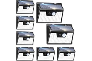 Peasur Solar Powered Lights Outdoor, 140 LED 8 Pack Motion Sensor Light Outside, IP65 Waterproof Fence Security Lighting with 3 Modes for Yard Wall Garden Cool White