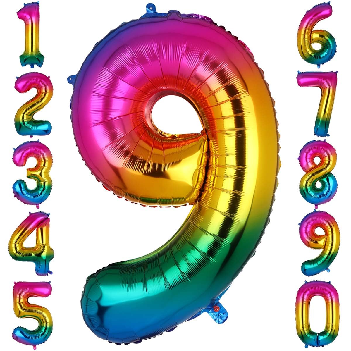 40 Inch Big Number 9 Foil Balloons Rainbow Giant Mylar Helium Balloon Girls Birthdays Party Decorations Supplies [New Rainbow 9]