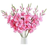IPOPU Pink Gladiolus Artificial Flowers 30.3 in Long Stem 10 PCS Faux Silk Gladiolus Flowers for Home Wedding Office Decoration(Pink)