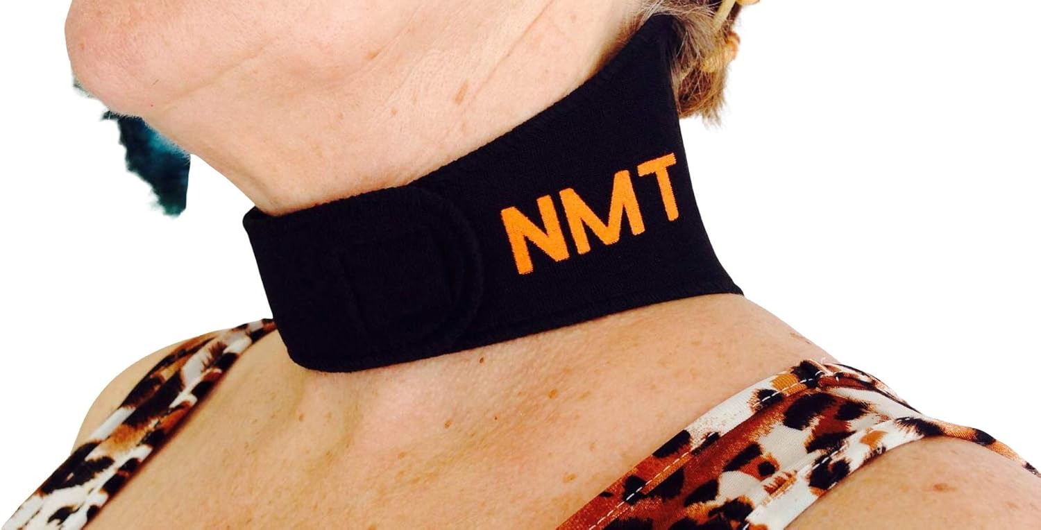 Neck Wrap by NMT ~ Pain Relief for Women and Men, Sleep Apnea, Arthritis, Migraine, Headache, Health, Swelling, Stiff ~ Portable Black Brace ~ New Flexible Cervical Support Collar ~ Physical Therapy: Health & Personal Care