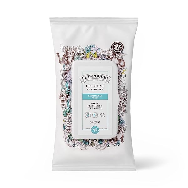POO-POURRI PAWSITIVELY FRESH DEODORIZING PET WIPES – QUICK CLEANING WIPES FOR DOGS & CATS – PLANT BASED INGREDIENTS – VET RECOMMENDED – CLEANER ODOR REMOVER WIPES FOR PAW, FUR & SKIN SOOTHING