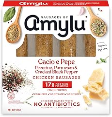 Amylu Foods Cacio e Pepe Chicken Sausage, Natural Ingredients, 17g of Protein, GAP Certified Chicken Raised with No Antibioti