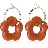 Just Follow Resin Flower Hoop Earrings Minimalist Bohemia Charm Flower Dangle Drop Huggie Hoops Earrings Mother's Day Jewelry Gifts for Women