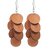 JIMARIN Handmade Bohemian Wooden Round Geometry Dangle Drop Earrings Long Chain Wood Disc Circle Hook Earrings For Women