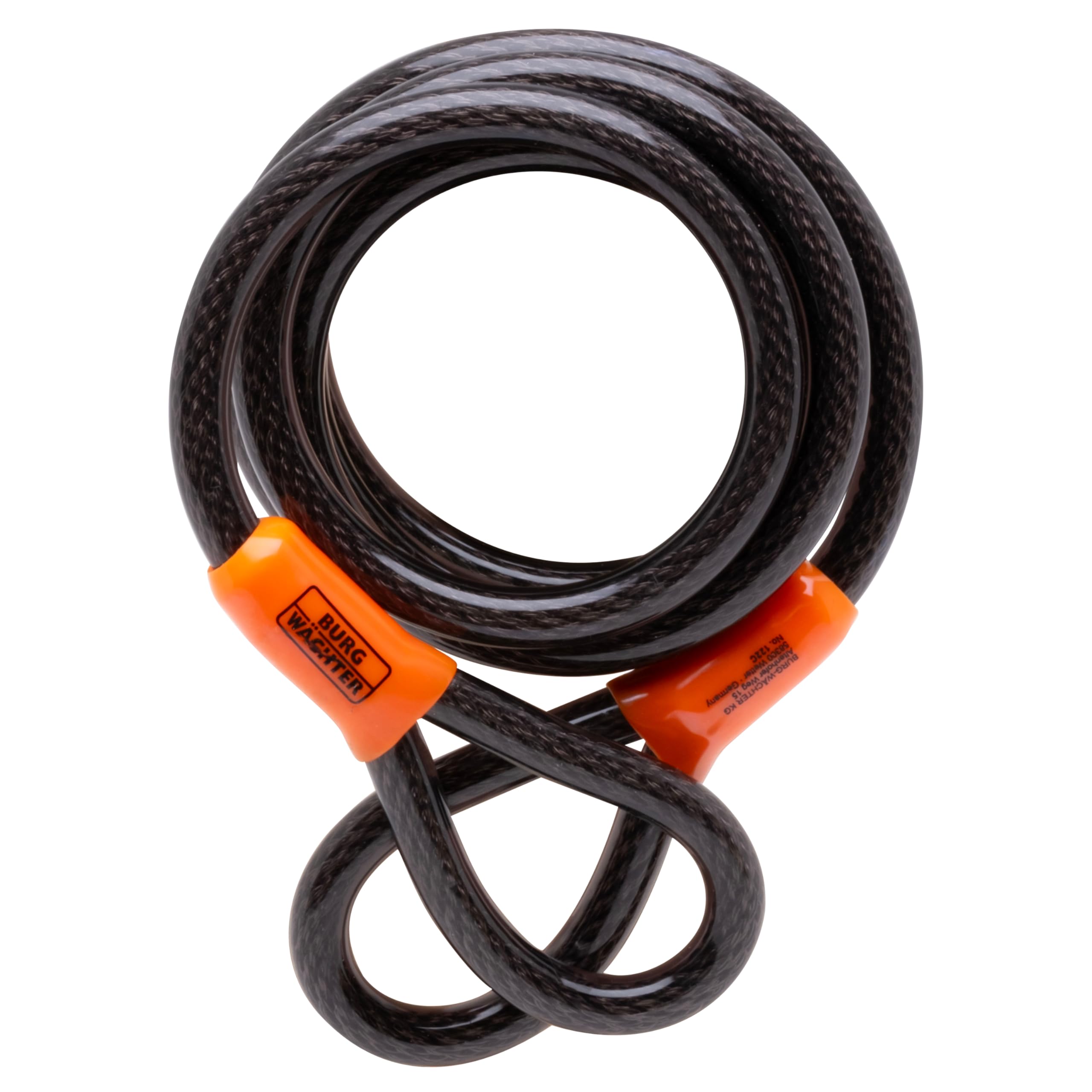 Burg Wachter 122C Double Loop Vinyl Coated Multi-Stranded Braided Steel Cable, Black, 12mm x 2.1m