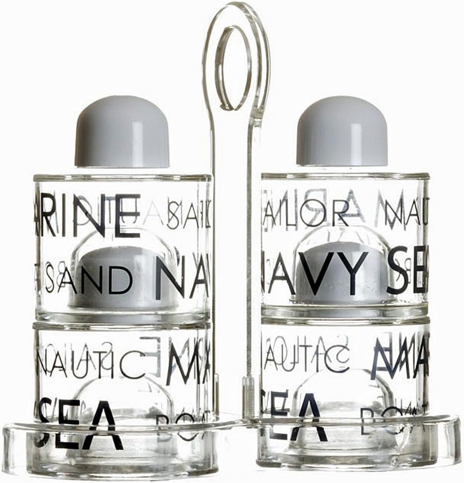 Navy Business Set Oil bottle and Salt and Pepper Mill, Acrylic, White & Navy Blue, 20.5 x 10 x 20 cm Pack of 5