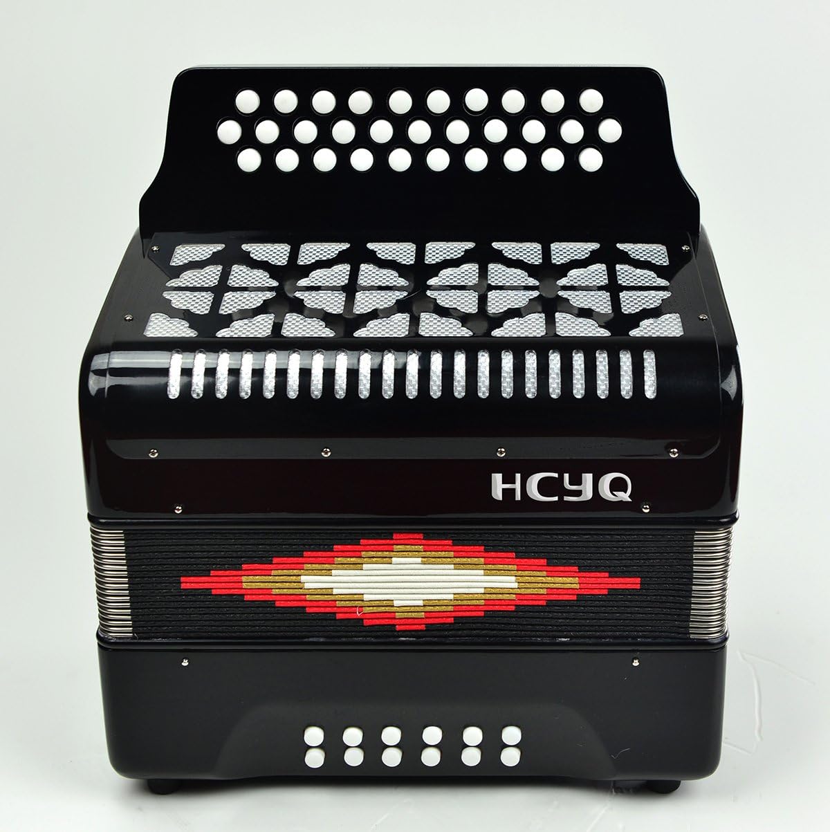 HCYQ Diatonic Accordion 31 Button 12 Bass,Black,3 Row,GCF
