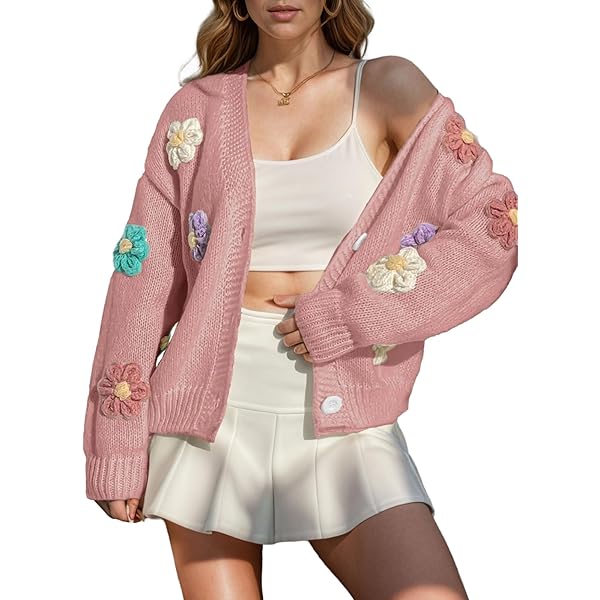 FindThy Women's Cute Floral Print Cardigan Long Sleeve
