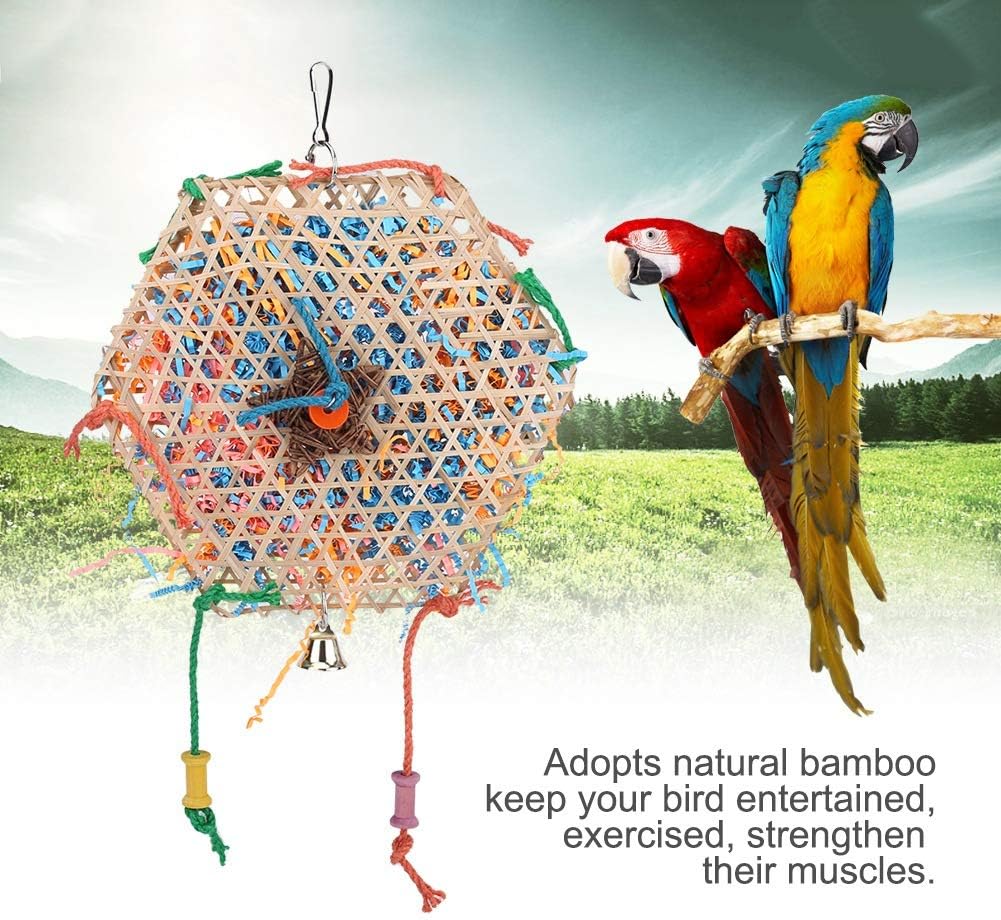 Parrot Shredding Toys Paper Strips Bird Chew Toy Woven Bamboo Bird Shredders Toy Foraging Hanging Toy for Parrot Budgie Parakeet Cockatiel Conure - Image 3