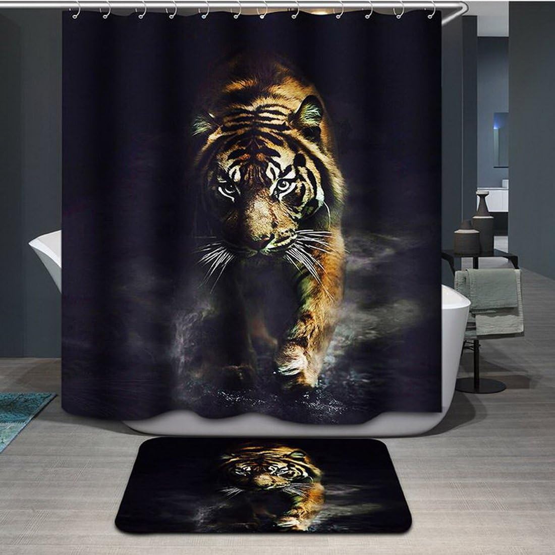 Hoomall Black Tiger Waterproof Bath Shower Curtain Liner Fabric for