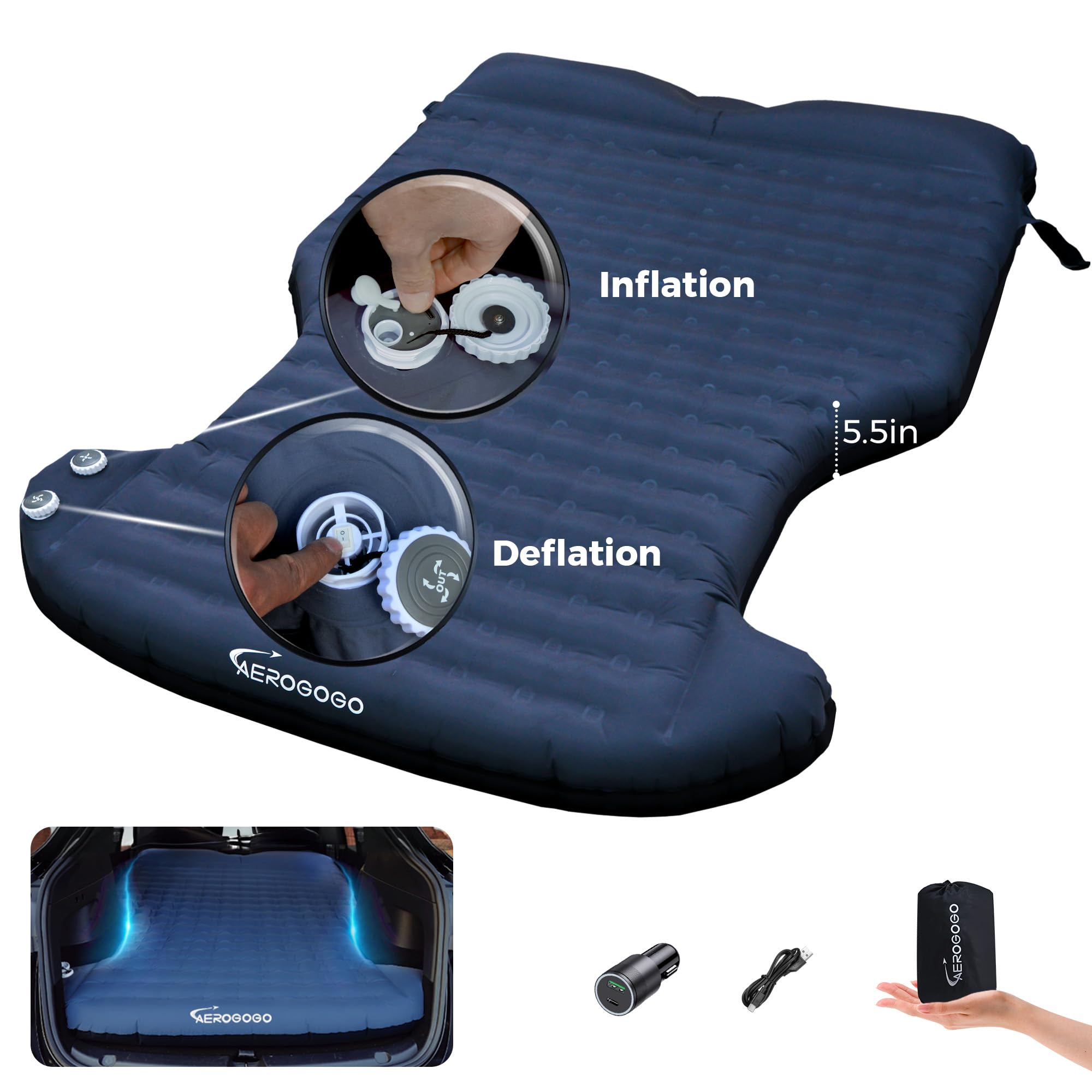 Photo 1 of Aerogogo 5.5" Thick Tesla Model Y Mattress Self Inflating Camping Mattress with Built-in Pillow, One Click to Inflate/Deflate, Backpack Size, IP68, 2 Person, Tesla Model Y Accessories 2024-2021