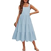 Arshiner Girl's Sundresses Summer Boho Strap Tiered Cami Maxi Dresses with Pockets