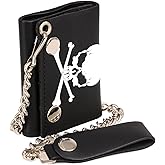 Milwaukee Leather MLW7835 Men's 4” Black Leather Biker Wallet w/Skull Cross Bones -Tri-Fold Anti-Theft Stainless Steel Chain - One Size