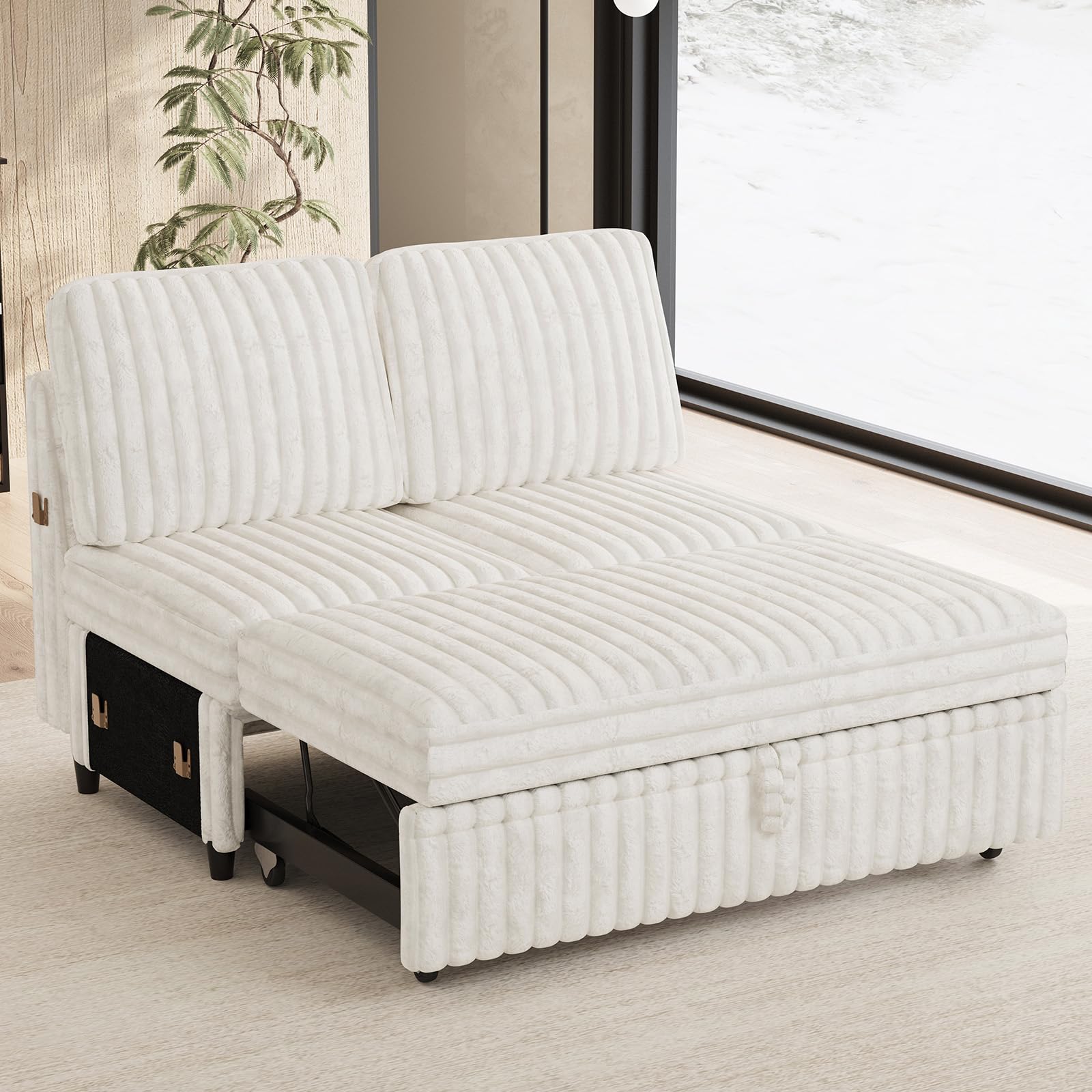 Belffin Corduroy Sleeper Sofa with Pull Out Bed Module Loveseat with ...