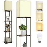 TABEVIO Floor Lamp with Shelves-LED Modern Shelf Floor Lamp with 3 Color Temperature E26 Bulb,Storage Display Column Standing