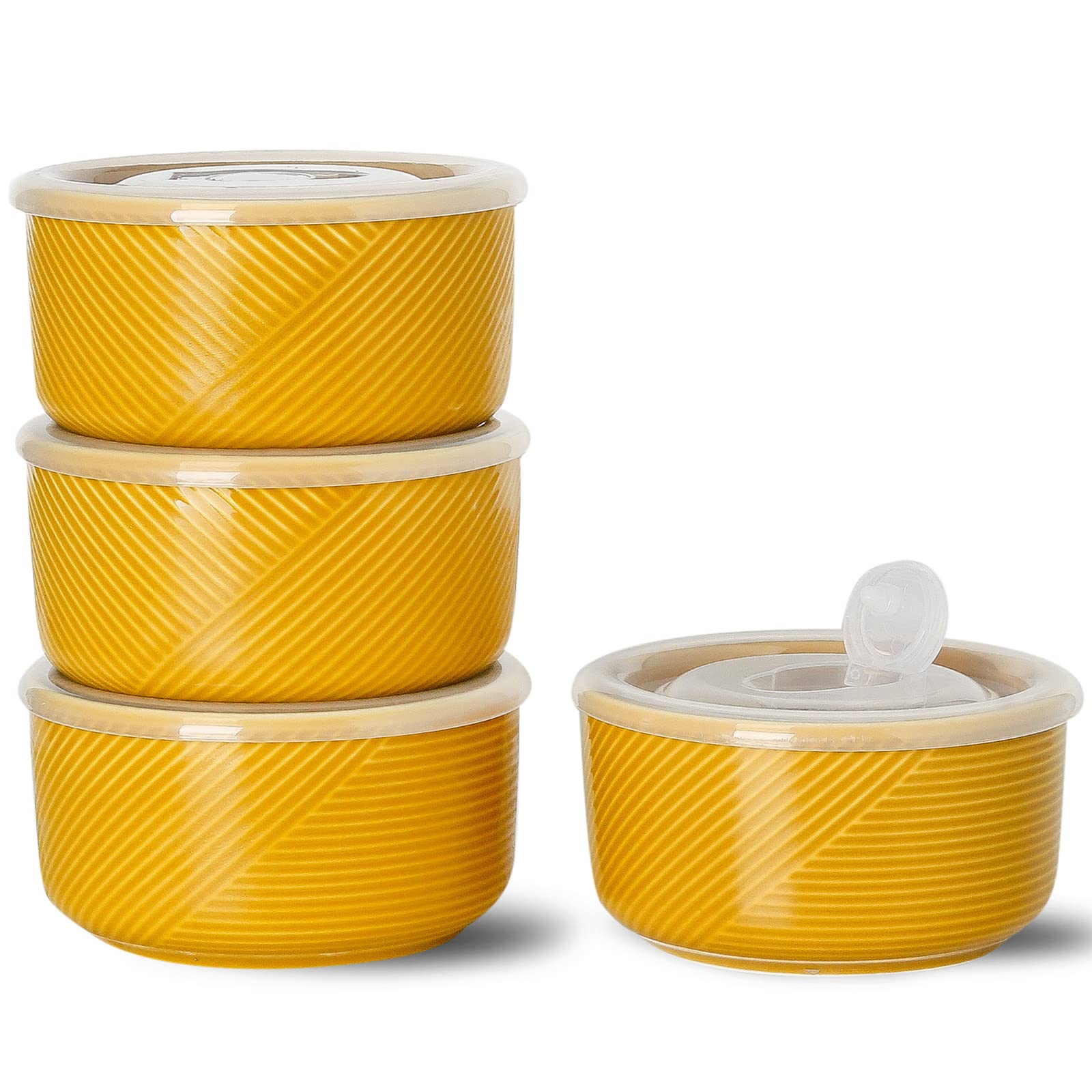 Photo 1 of Adewnest Ceramic Bowls with Lids: 20 oz Microwave Safe Food Storage Containers for Soup, Salad, Cereal, Leftovers, Meal Prep, Lunch, Picnic, Camping, Serving - Airtight, Yellow, Set of 4