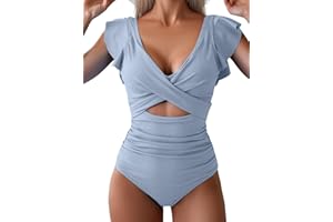 B2prity Women's One Piece Swimsuit Ruffle Cutout Bathing Suits Slimming Tummy Control V Neck Wrap Swimwear