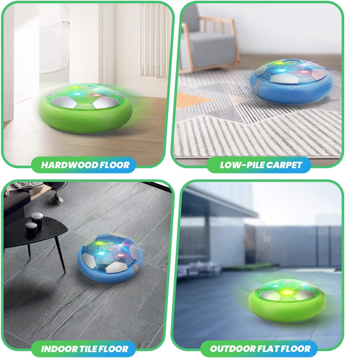 DEERC Kid Toys DE46 Hover Soccer Ball-Set of 2 Rechargeable Air Indoor Soccer Ball with LED Lights and Soft Foam Bumpers, Football Games Toy, Best Gifts for Toddlers,Boy and Girls,No AA Battery Needed: Toys & Games