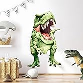 Supzone Realistic T-Rex Dinosaur Wall Decals for Kids Room - Large Removable Vinyl Tyrannosaurus Dino Wall Stickers for Boys Bedroom, Living Room, Baby Nursery Wall Art Decor (Green)
