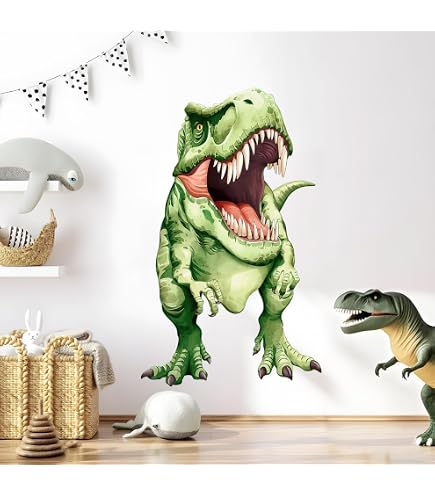 Autocollant Mural 3D Dinosaure Tyrannosaure - Vinyle Amovible Et Réutilisable - Pour Chambre D'enfant - Neuf