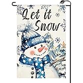 Let It Snow Snowman Winter Garden Flag 12x18 Inch Vertical Double Sided Seasonal Christmas Snowflakes Blue Small Flags Farmhouse Outside Decoration For Yard (ONLY FLAG) DJ44