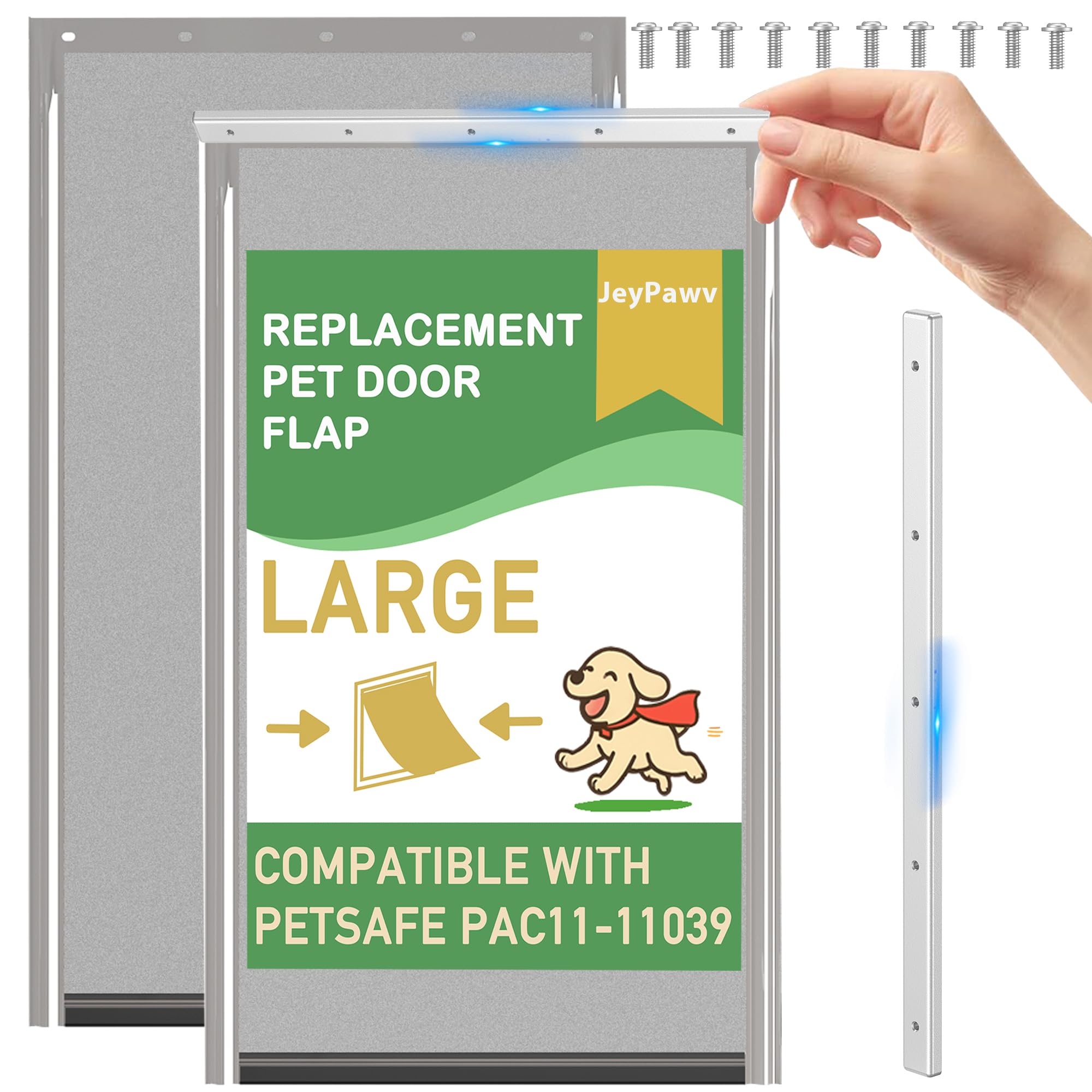 Photo 1 of 2 Pack Large Dog Door Replacement Flaps with Metal Bracket and Screws, Compatible with Petsafe Freedom Doggie Doors, PAC11-11039 10 1/8" X 16 7/8" Magnetic Closure (Smoky Translucent)