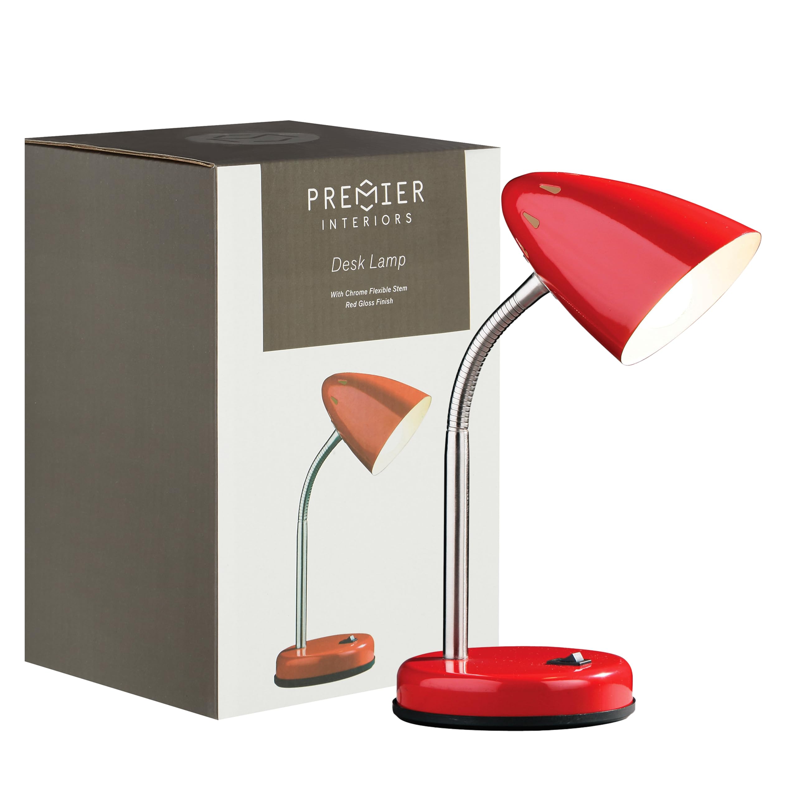 Tige Desk Lamp Red Colour Gloss Chrome Flexible Stem Design