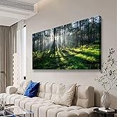 Nature Canvas Wall Art Bedroom Wall Decor Living Room,Forest Wall Art Office Kitchen Paintings Artwork Modern Sunlight Green Forest Scenery Pictures Art Prints Waterproof Ready to Hang-20x40inch