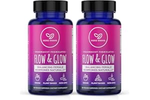 Herb Krave Flow and Glow Natural Hormone Balance for Women - PMS & Menopause Relief for Cramps, Mood Swings & Night Sweats with Donq Quai & Black Cohosh for Menopause - 60 Vegan Capsules (2 Pack)
