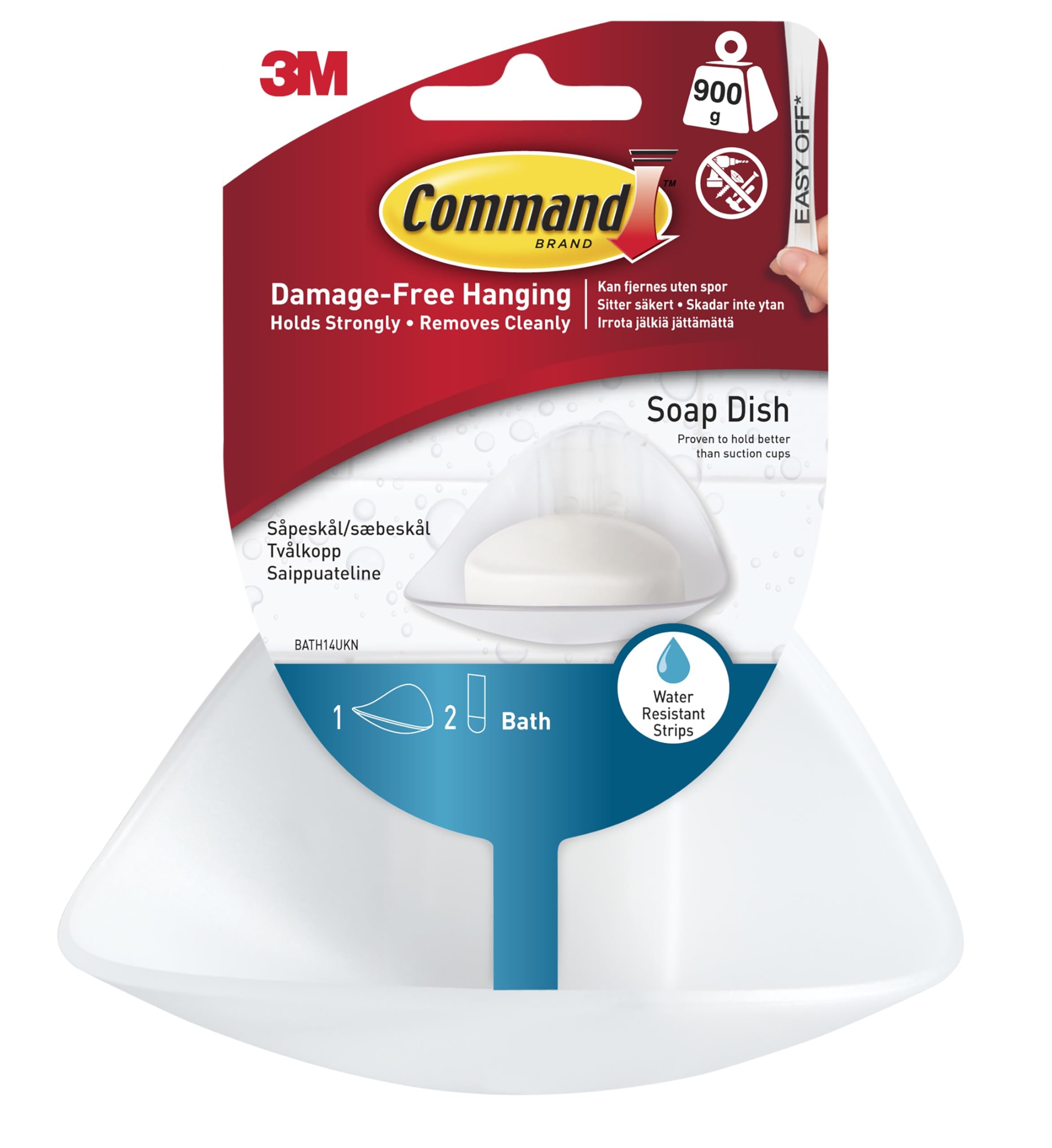 Command BATH14 Bath Soap Dish with Water Resistant Strips ClearFrosted (1 Dish and 2 Strips)