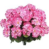 CITYES 8 Pcs Artificial Geraniums Flowers Pink Silk Geraniums for Outdoors UV Resistant Artificial Geranium Bush Faux Flowers Plant for Planter Garden Home Decor Indoor Patio Vase Table Centerpiece