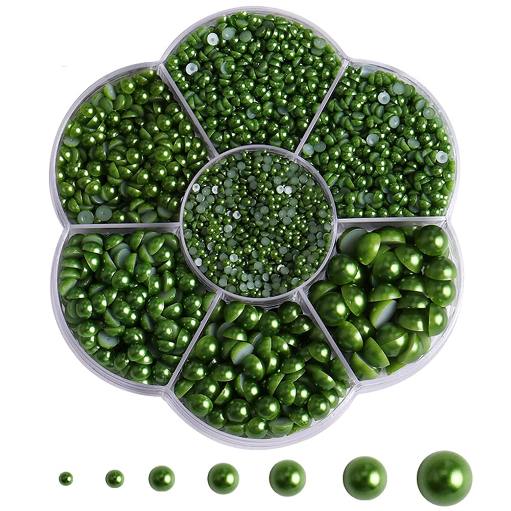 Photo 1 of 5700 Pcs Dark Green Half Pearls for Crafts,Nail Pearls for Nails Art for Crafting DIY Accessory,Flatback Pearls gems for Makeup,Neatly Organized Craft Pearls for Artists Creative (2/3/4/5/6/8/10mm)
