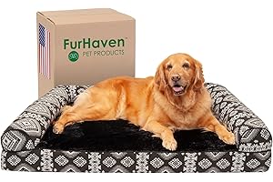 Furhaven Cooling Gel Dog Bed for Large Dogs w/ Removable Bolsters & Washable Cover, For Dogs Up to 95 lbs - Plush & Southwest Kilim Woven Decor Sofa - Black Medallion, Jumbo/XL