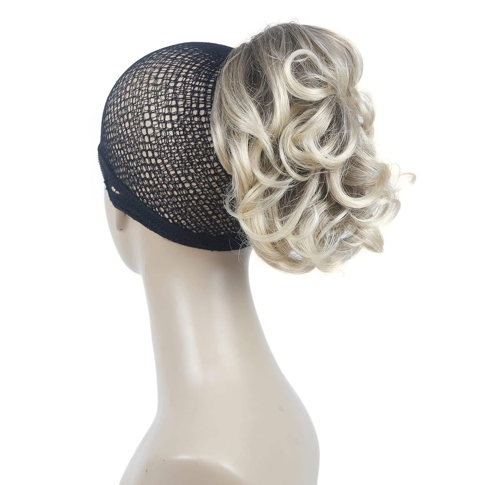 Lydell Short Ponytail Hair Extensions Wavy Curly Synthetic Hairpiece with Jaw Claw (R12-26 Blonde Mix)