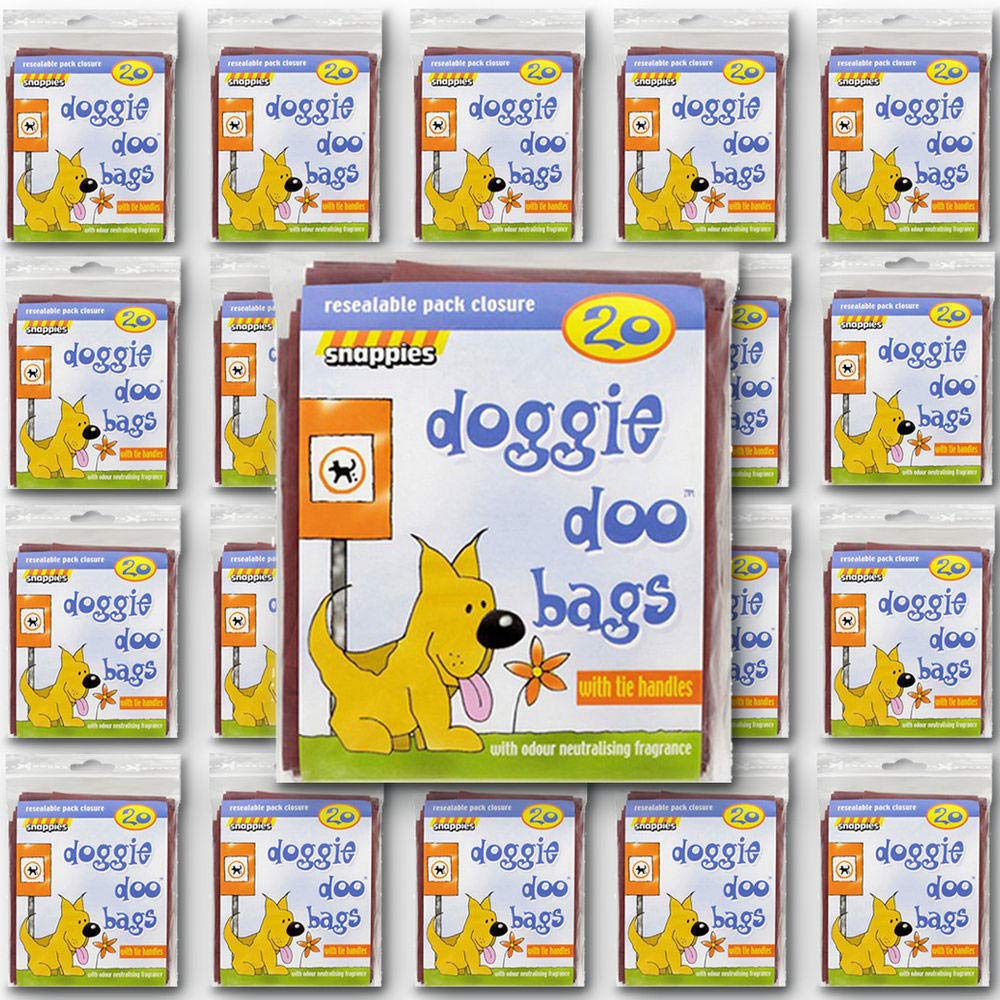 Snappies Tidy-Up Doggie Doo Bags with Tie Handles 20 Packs with 20 bags per pack