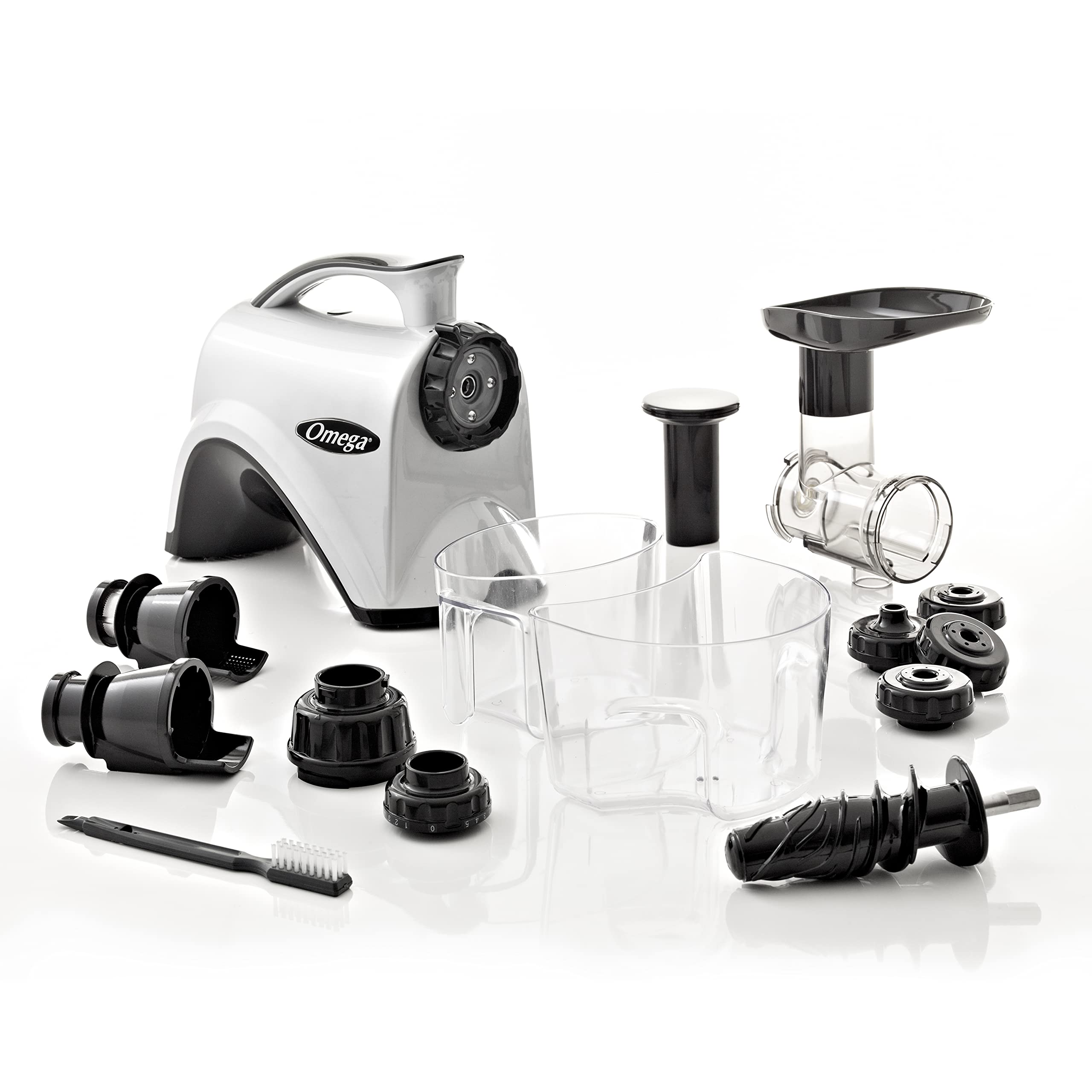Omega NC800HDS Cold Press Juicer Machine, Vegetable and Fruit Juice Extractor and Nutrition System, Dual-Stage Slow Masticating Juicer, 150 W, Manual, Silver