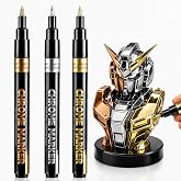 HOTU Liquid Chrome Markers Pens,3 Colors Gold Silver Copper, Permanent Mirror Chrome Paint Pens for Smooth Surfaces: Model, Metal,Wheel Painting, Plastic, Leather, Jewelry, Touch-Up