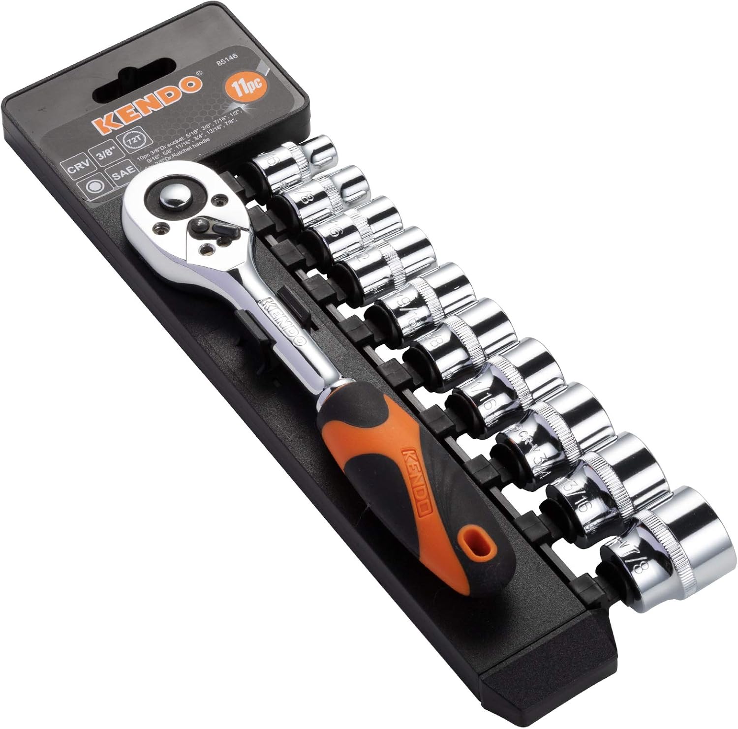 KENDO 11pcs 3/8’’ Drive SAE Ratchet Socket Wrench Set Professional 72 Tooth